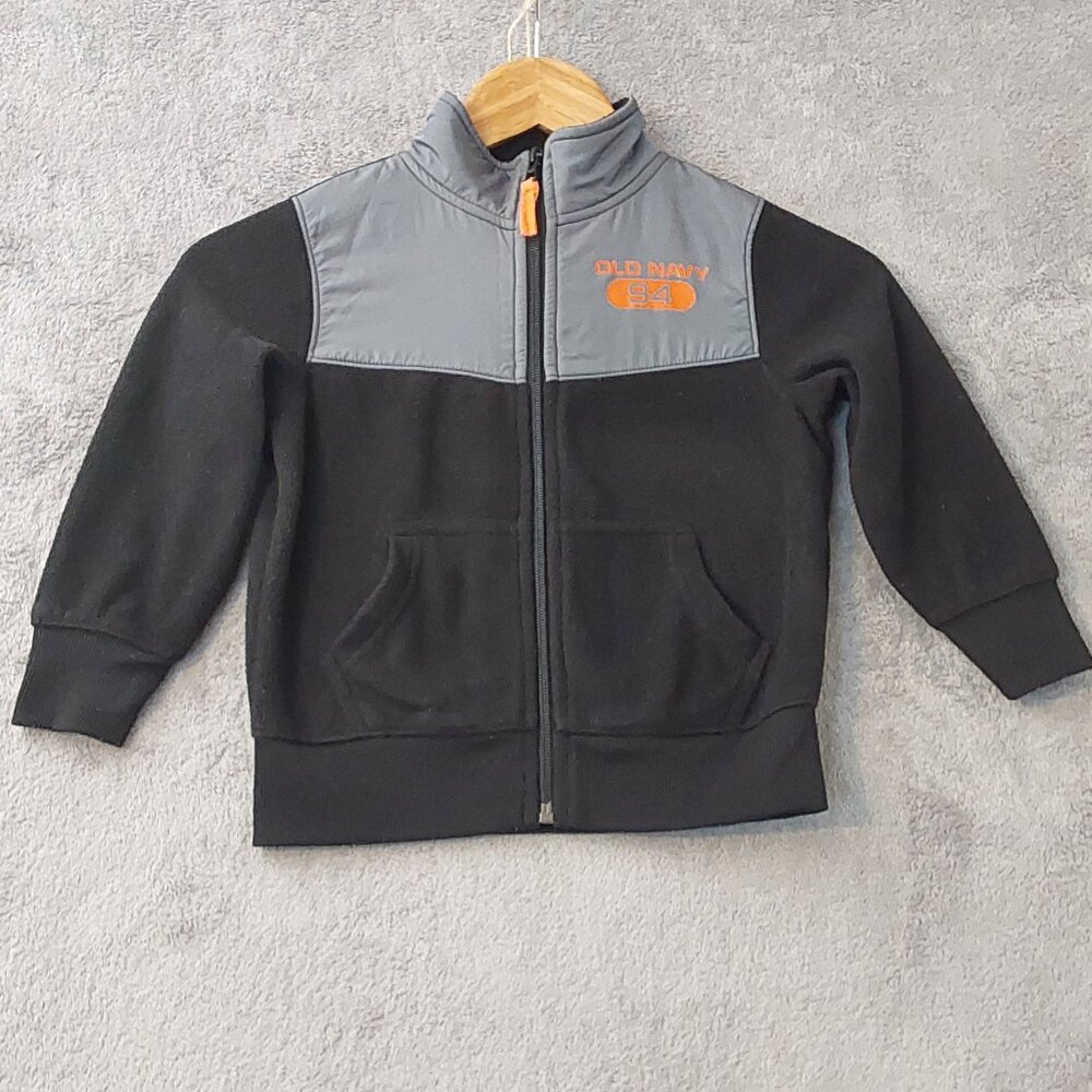 Old Navy Toddler Boys Zip Up Jacket 4T Black Gray Fleece 94 Athletic